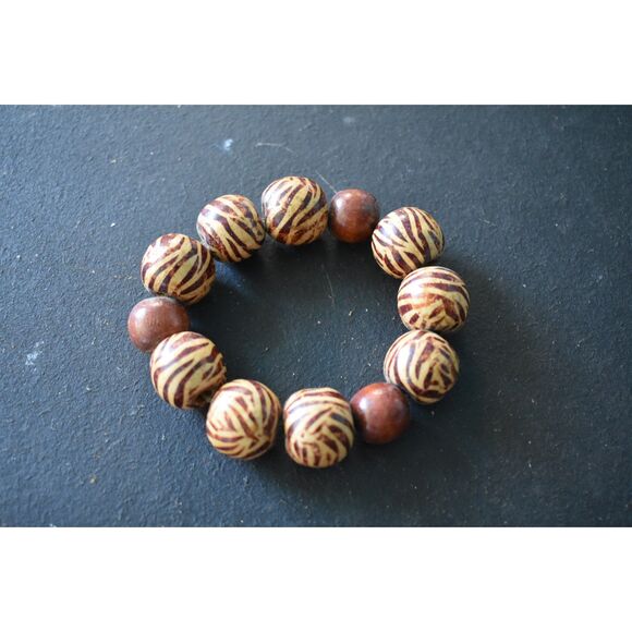 Artisan Hand-Painted Wood Bead Bracelet | Earthy Boho Chic (7") - Picture 8 of 8